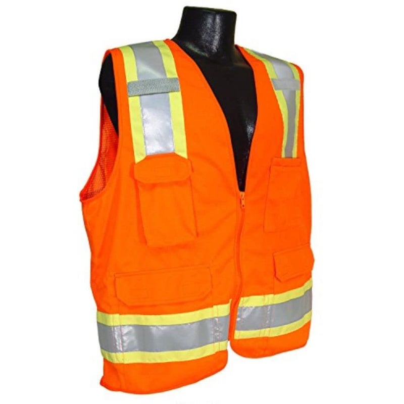 Radians SV6 Two Tone Surveyor Class 2 Safety Vest with Contrasting Trim, Solid Front and Mesh Back, Large, Orange, (Model: SV6OL)